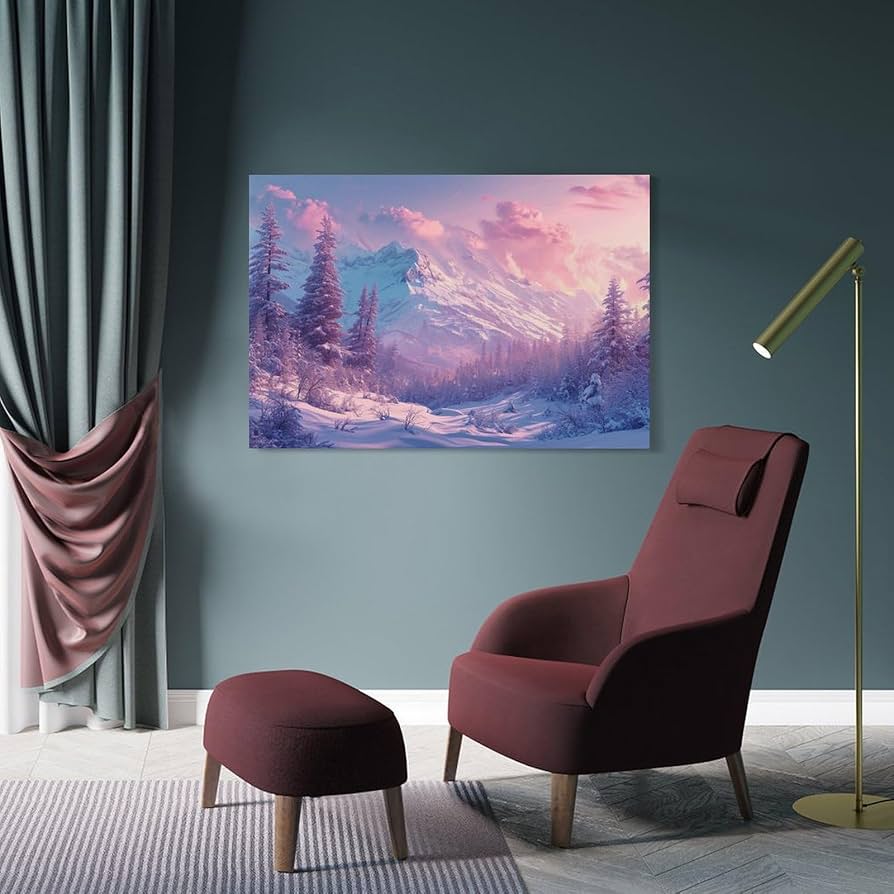 Amazon.co.jp: 絵画 雪の山の森の冬景色インテリア 絵画 魅力的